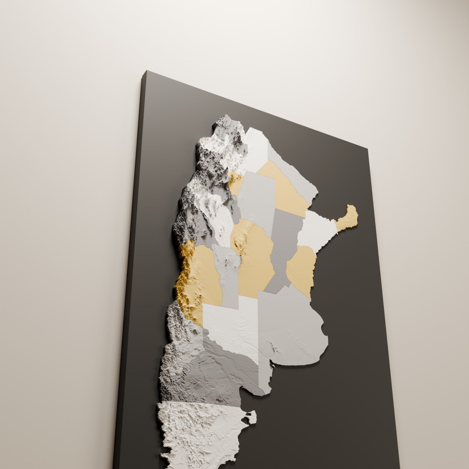 Mapa de Argentina en relieve 3D para armar, colgado en la pared